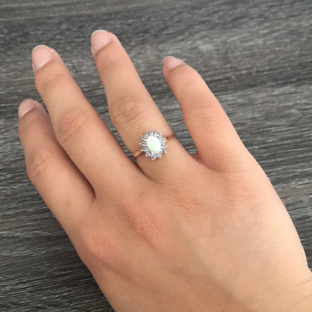 Opal ring with alexandrites